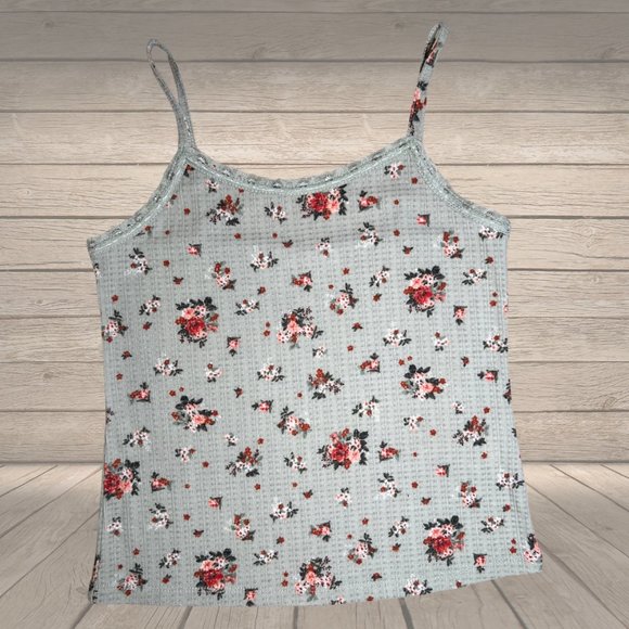 Ultra Flirt Girls Sea Foam Green Floral Spaghetti Strap Tank - Picture 2 of 4